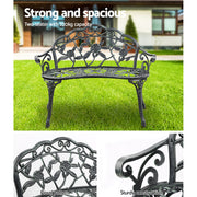 Gardeon Outdoor Garden Bench Seat 100cm Cast Aluminium Patio Chair Vintage Green GB-CALU-XG1002-GN