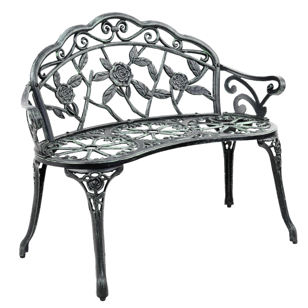 Gardeon Outdoor Garden Bench Seat 100cm Cast Aluminium Patio Chair Vintage Green GB-CALU-XG1002-GN