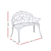 Gardeon Outdoor Garden Bench Seat 100cm Cast Aluminium Outdoor Patio Chair Vintage White GB-CALU-XG1002-WH