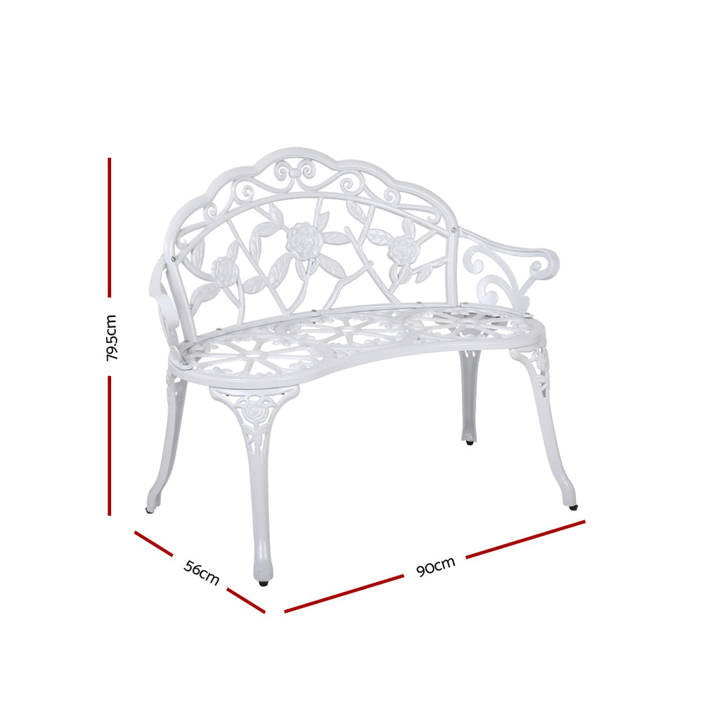 Gardeon Outdoor Garden Bench Seat 100cm Cast Aluminium Outdoor Patio Chair Vintage White GB-CALU-XG1002-WH