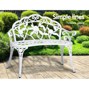 Gardeon Outdoor Garden Bench Seat 100cm Cast Aluminium Outdoor Patio Chair Vintage White GB-CALU-XG1002-WH