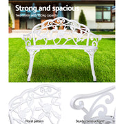 Gardeon Outdoor Garden Bench Seat 100cm Cast Aluminium Outdoor Patio Chair Vintage White GB-CALU-XG1002-WH