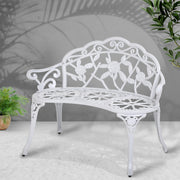 Gardeon Outdoor Garden Bench Seat 100cm Cast Aluminium Outdoor Patio Chair Vintage White GB-CALU-XG1002-WH