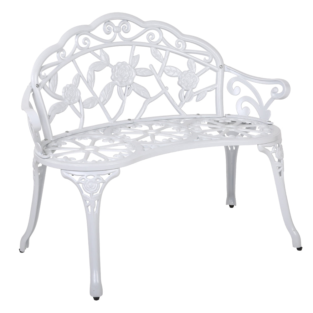 Gardeon Outdoor Garden Bench Seat 100cm Cast Aluminium Outdoor Patio Chair Vintage White GB-CALU-XG1002-WH