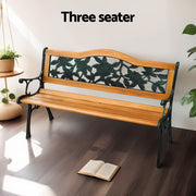 Gardeon Outdoor Garden Bench Seat 126cm Wooden Cast Iron 3 Seater Patio Furniture GB-IR-WOOD-NTL
