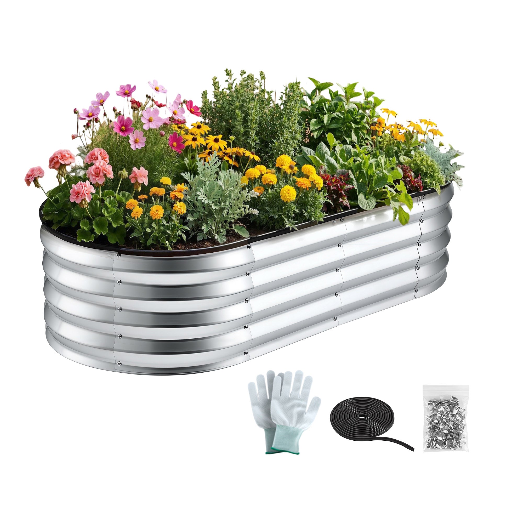 Green Fingers Raised Garden Bed Galvanised Oval Metal Planter Box Large Outdoor 120x60x30cm Silver GB-OVAL-1206030-SL