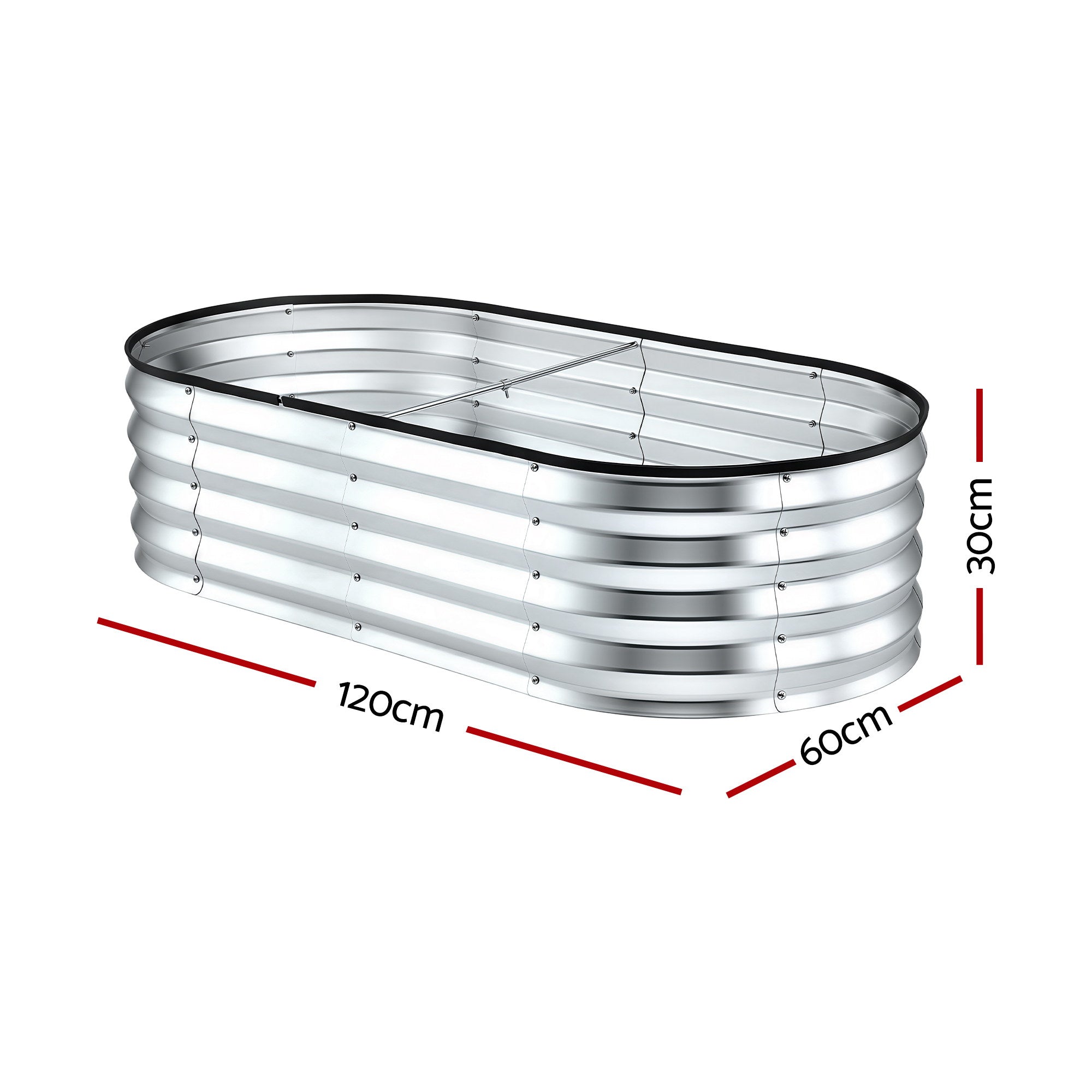 Green Fingers Raised Garden Bed Galvanised Oval Metal Planter Box Large Outdoor 120x60x30cm Silver GB-OVAL-1206030-SL