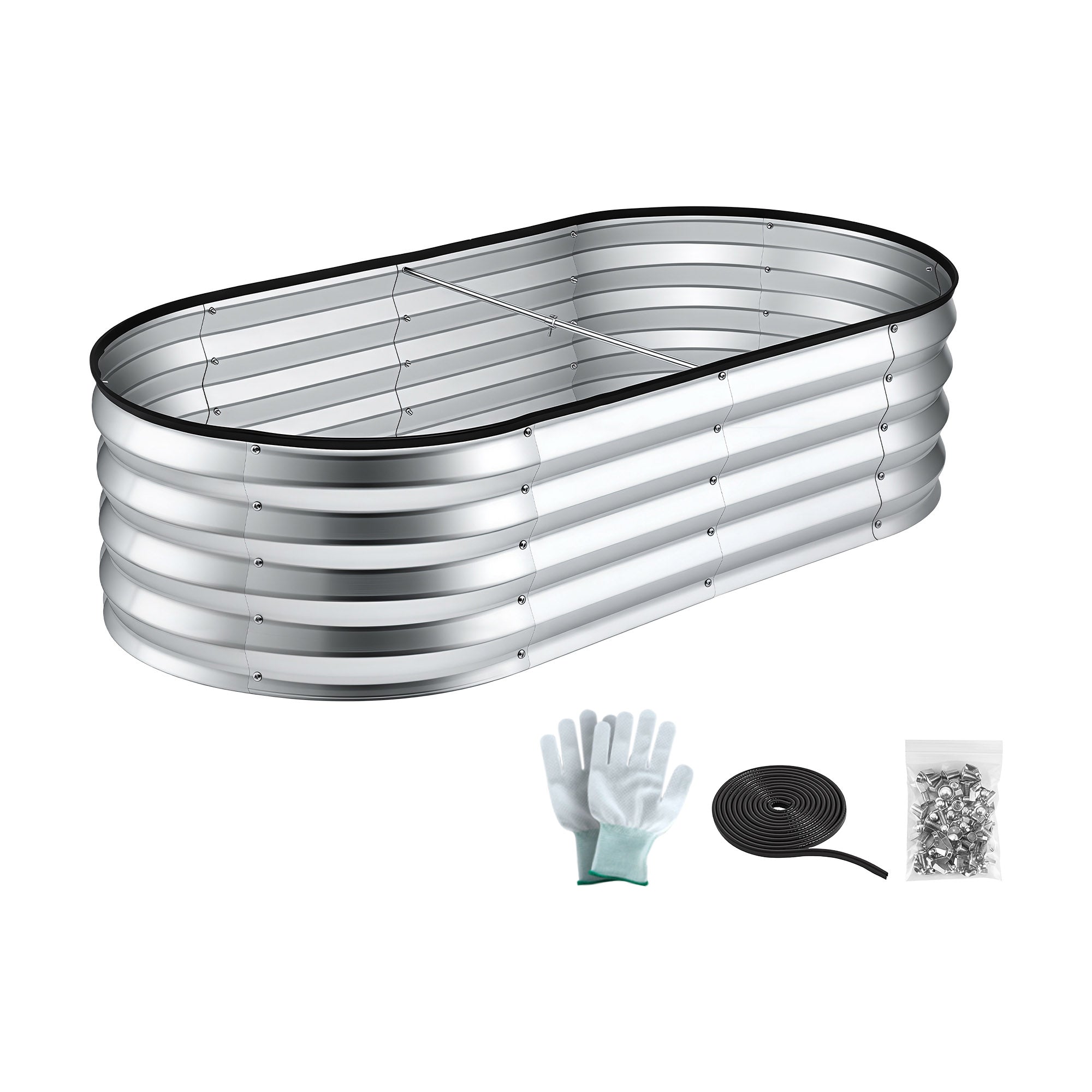 Green Fingers Raised Garden Bed Galvanised Oval Metal Planter Box Large Outdoor 120x60x30cm Silver GB-OVAL-1206030-SL