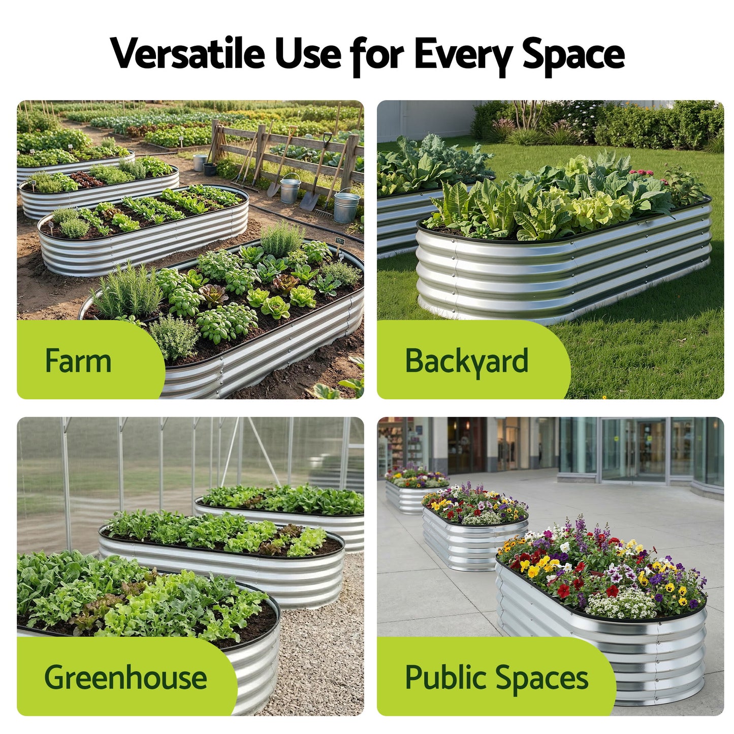 Green Fingers Raised Garden Bed Galvanised Oval Metal Planter Box Large Outdoor 120x60x30cm Silver GB-OVAL-1206030-SL