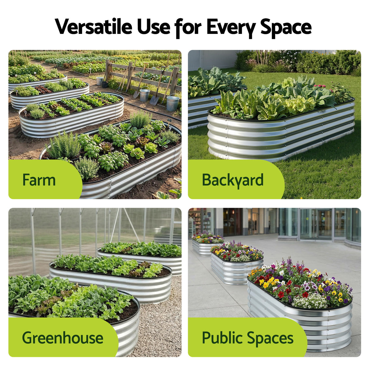 Green Fingers Raised Garden Bed Galvanised Oval Metal Planter Box Large Outdoor 120x60x30cm Silver GB-OVAL-1206030-SL