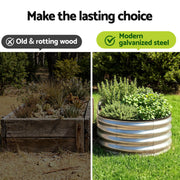 Green Fingers Raised Garden Bed Galvanised Oval Metal Planter Box Large Outdoor 120x60x30cm Silver GB-OVAL-1206030-SL