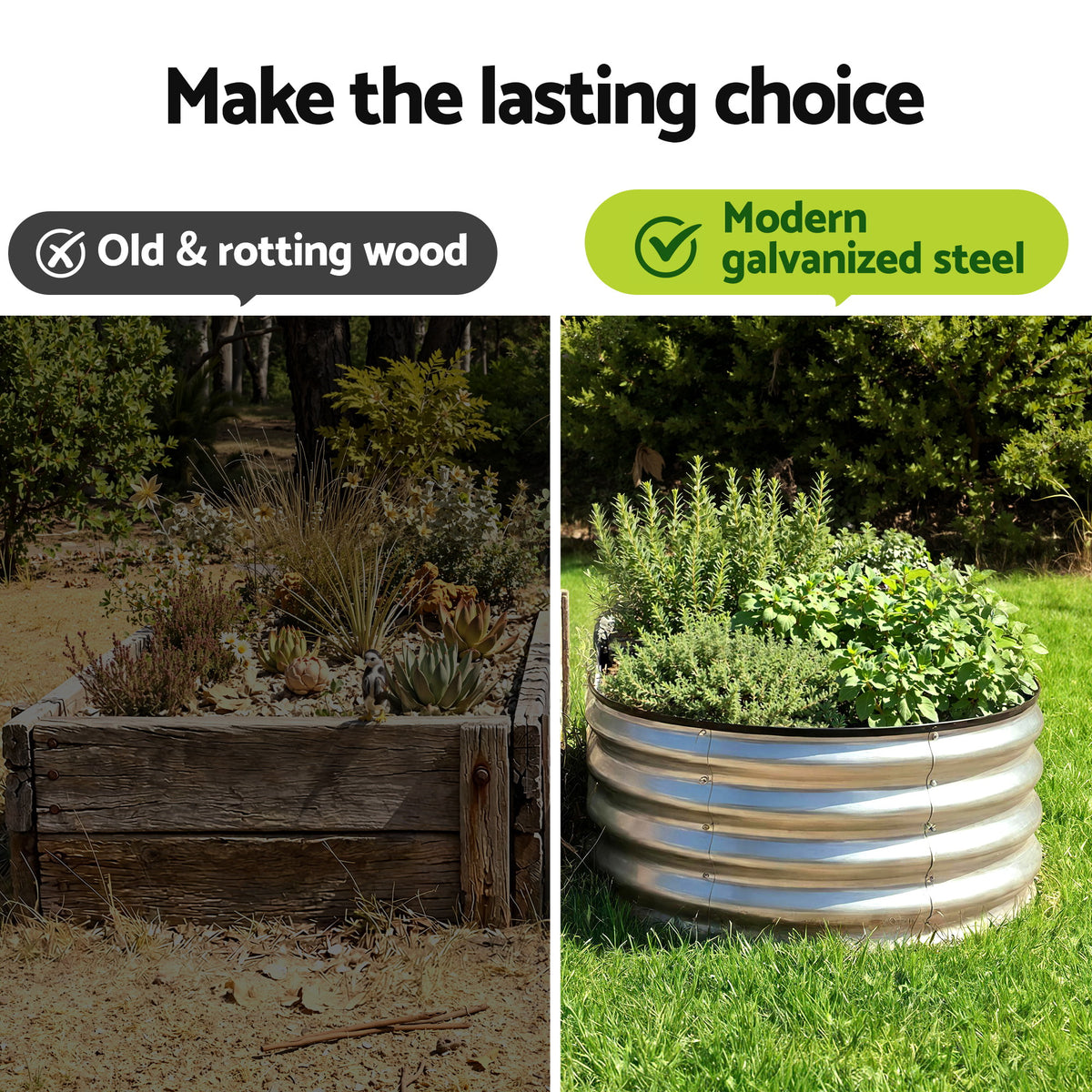 Green Fingers Raised Garden Bed Galvanised Oval Metal Planter Box Large Outdoor 120x60x30cm Silver GB-OVAL-1206030-SL