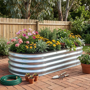 Green Fingers Raised Garden Bed Galvanised Oval Metal Planter Box Large Outdoor 120x60x30cm Silver GB-OVAL-1206030-SL