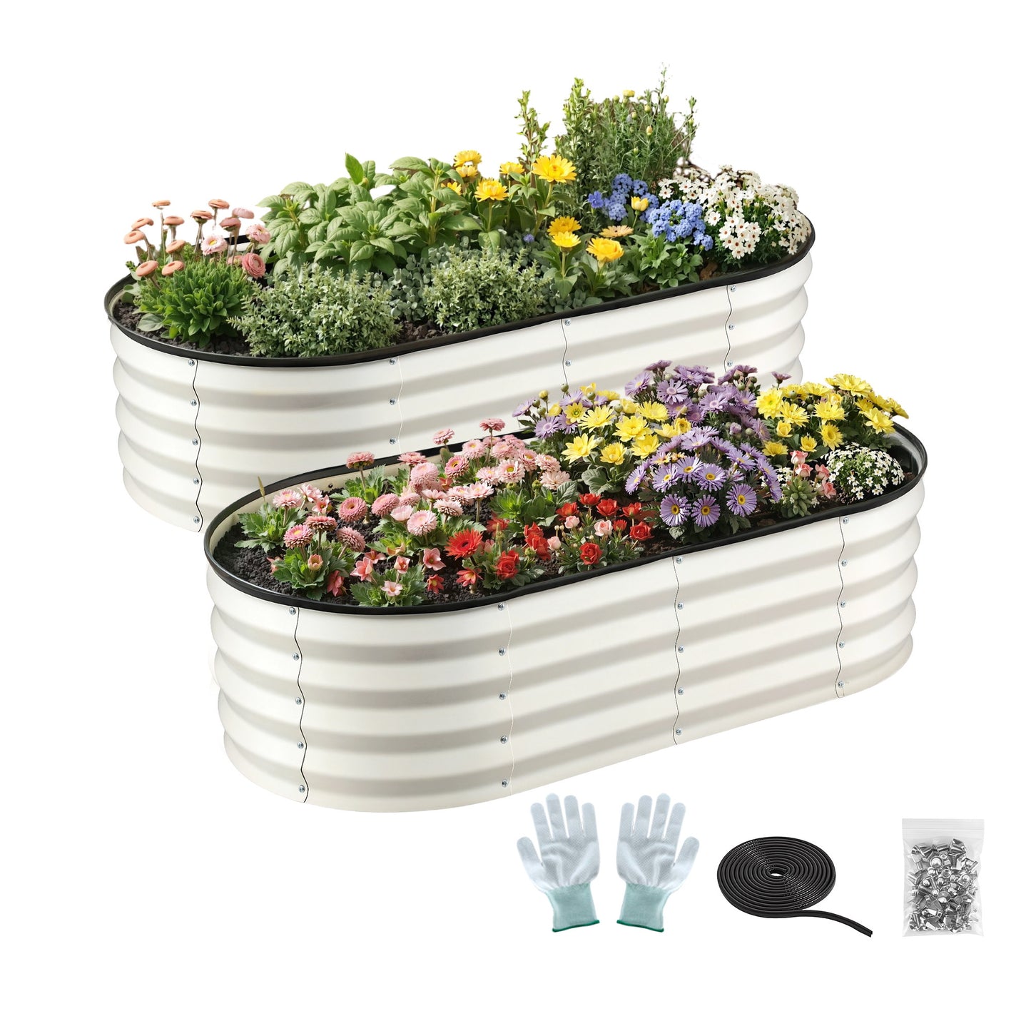 Green Fingers Raised Garden Bed 2 Pack Galvanised Planter Box Rust Resistant 120x60x30cm White GB-OVAL-1206030-WHX2
