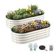 Green Fingers Raised Garden Bed 2 Pack Galvanised Planter Box Rust Resistant 120x60x30cm White GB-OVAL-1206030-WHX2