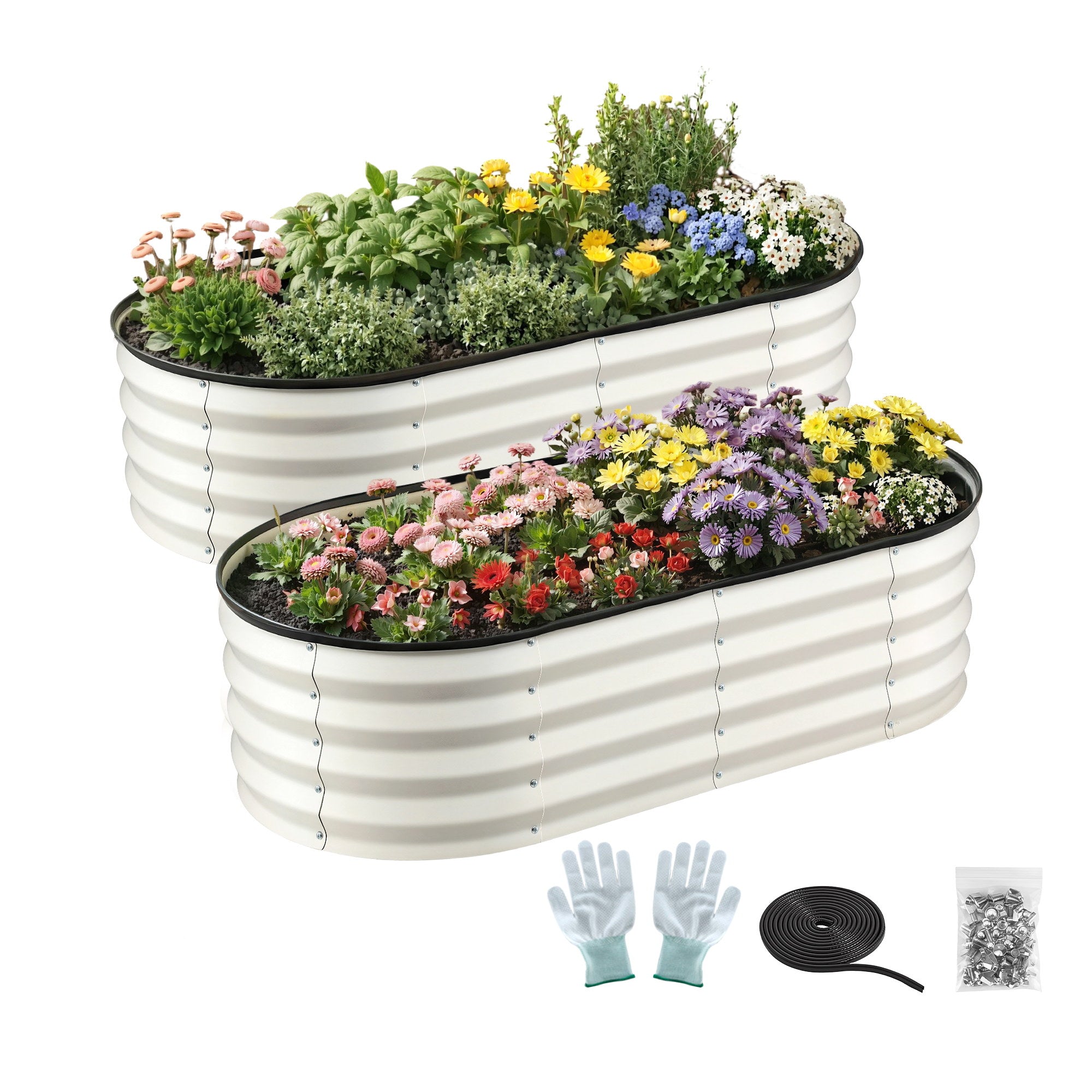 Green Fingers Raised Garden Bed 2 Pack Galvanised Planter Box Rust Resistant 120x60x30cm White GB-OVAL-1206030-WHX2