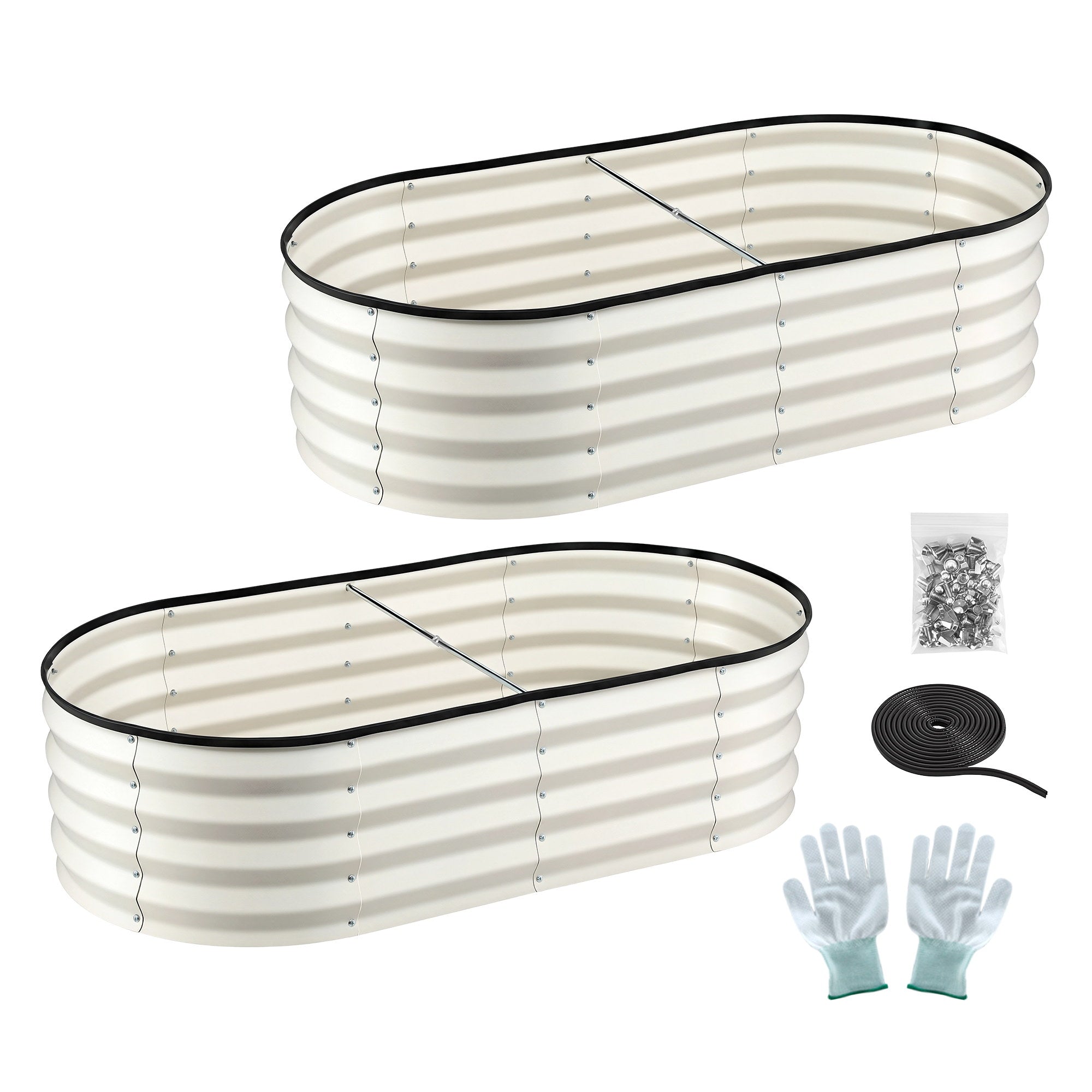 Green Fingers Raised Garden Bed 2 Pack Galvanised Planter Box Rust Resistant 120x60x30cm White GB-OVAL-1206030-WHX2