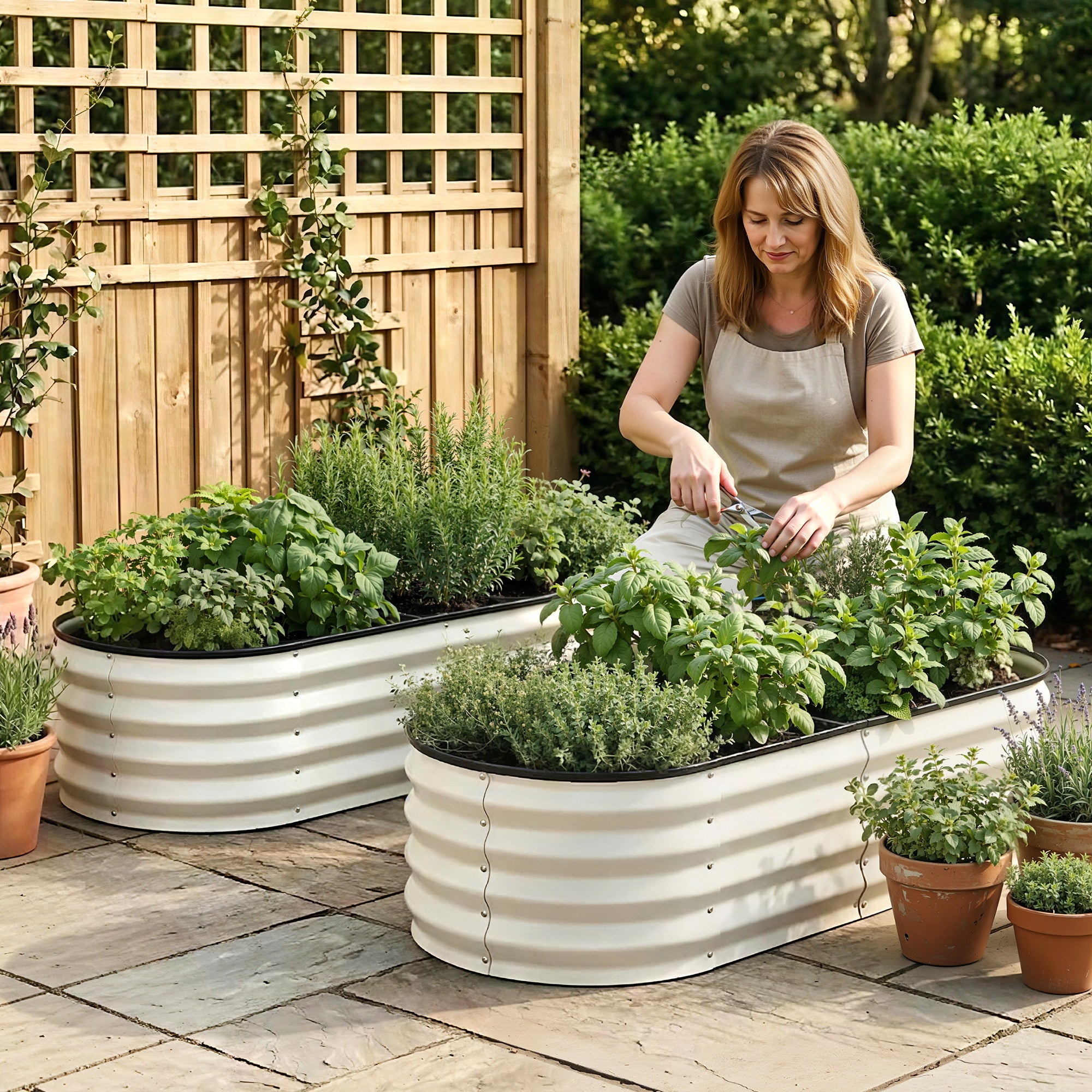 Green Fingers Raised Garden Bed 2 Pack Galvanised Planter Box Rust Resistant 120x60x30cm White GB-OVAL-1206030-WHX2