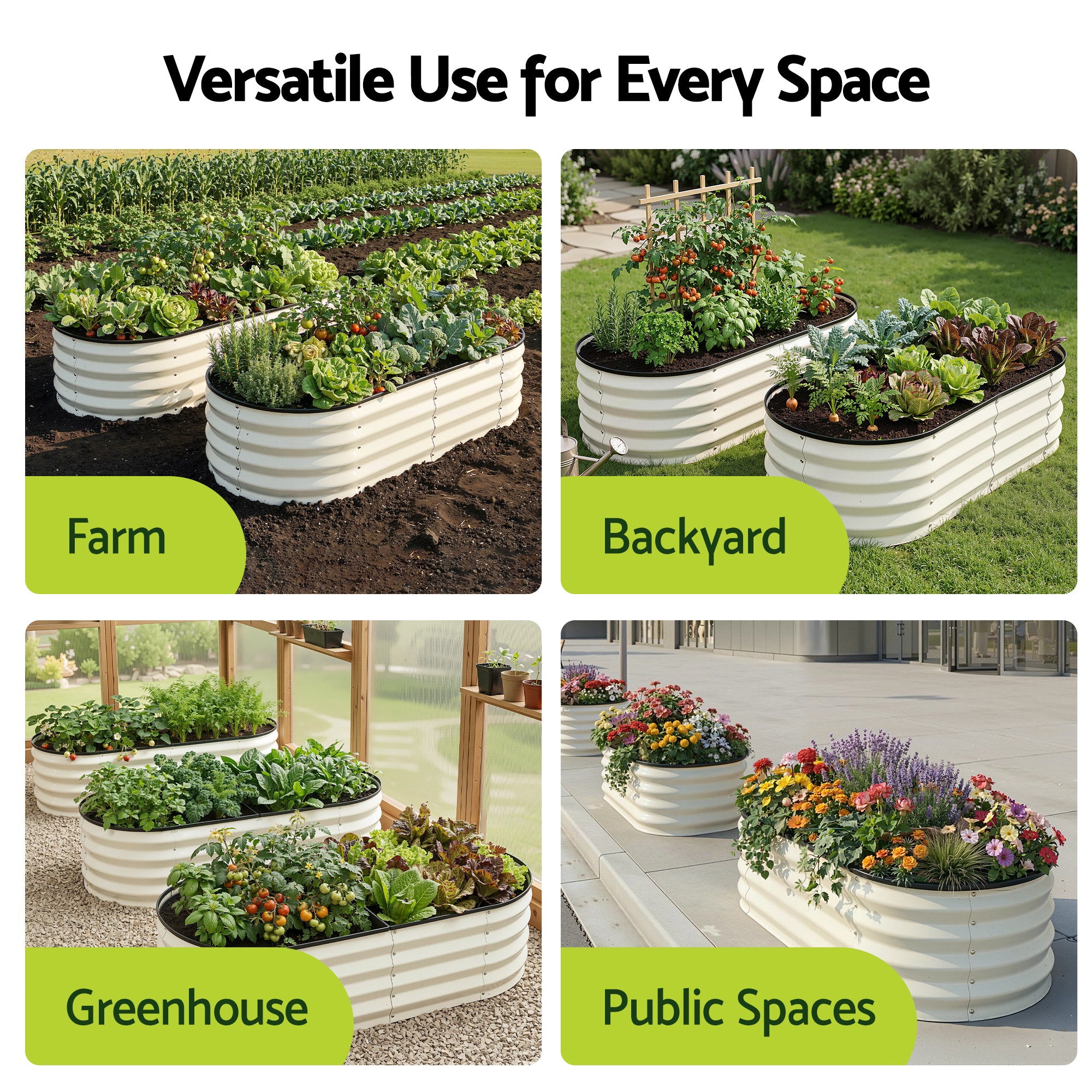 Green Fingers Raised Garden Bed 2 Pack Galvanised Planter Box Rust Resistant 120x60x30cm White GB-OVAL-1206030-WHX2