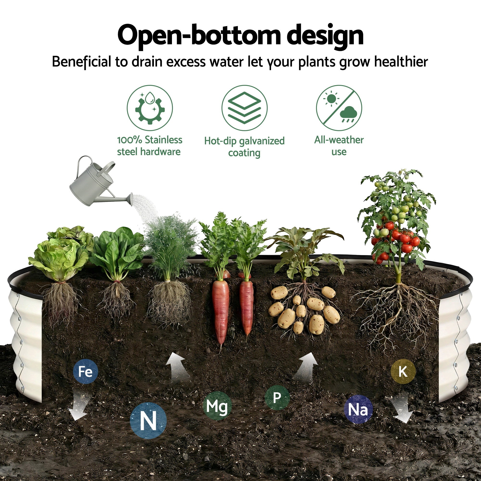 Green Fingers Raised Garden Bed 2 Pack Galvanised Planter Box Rust Resistant 120x60x30cm White GB-OVAL-1206030-WHX2