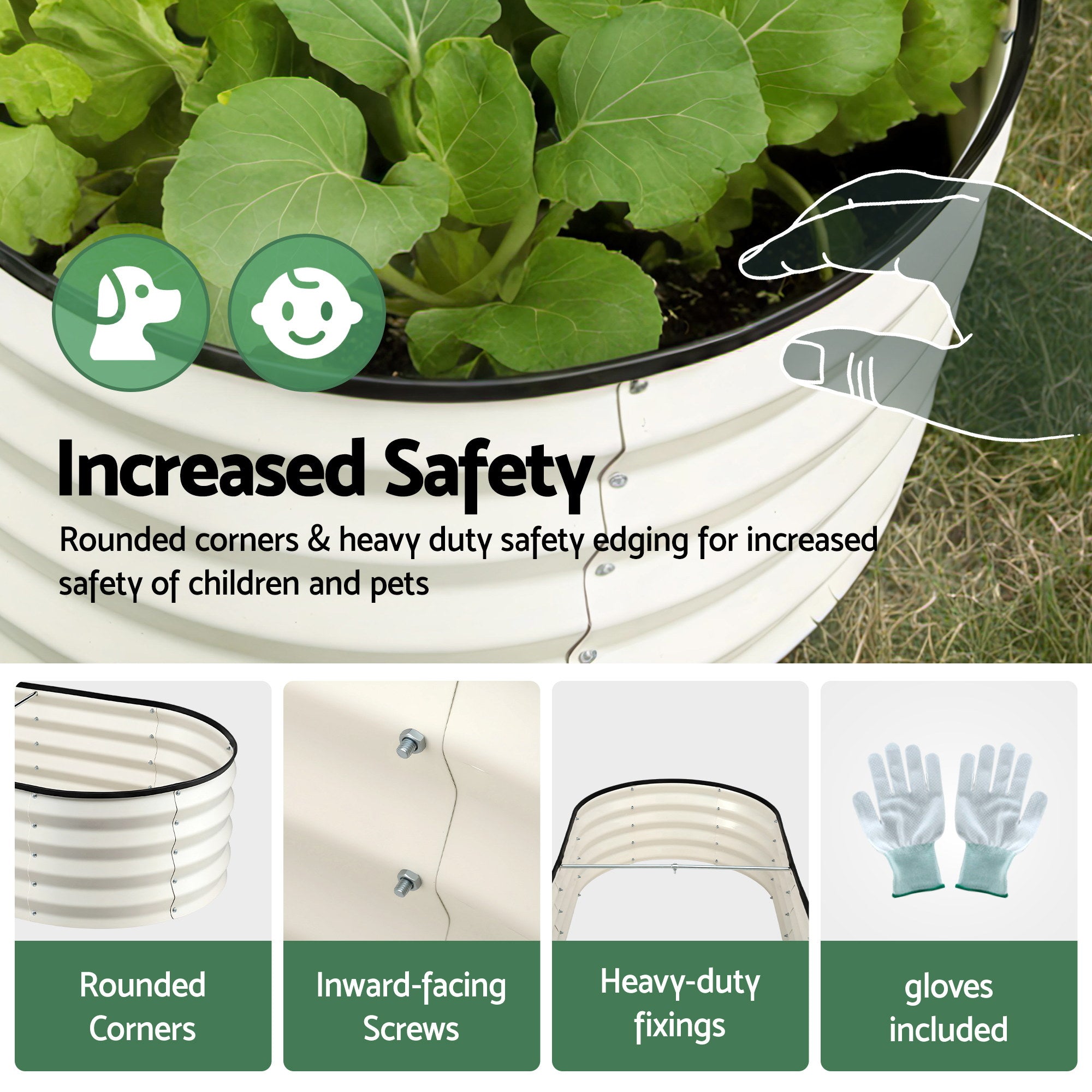 Green Fingers Raised Garden Bed 2 Pack Galvanised Planter Box Rust Resistant 120x60x30cm White GB-OVAL-1206030-WHX2