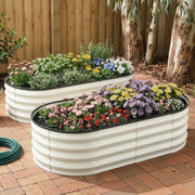 Green Fingers Raised Garden Bed 2 Pack Galvanised Planter Box Rust Resistant 120x60x30cm White GB-OVAL-1206030-WHX2