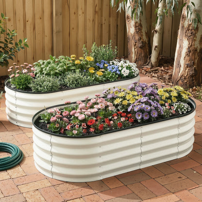 Green Fingers Raised Garden Bed 2 Pack Galvanised Planter Box Rust Resistant 120x60x30cm White GB-OVAL-1206030-WHX2
