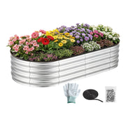 Green Fingers Raised Garden Bed Galvanised Oval Metal Planter Box Large Outdoor 150x70x30cm Silver GB-OVAL-1507030-SL
