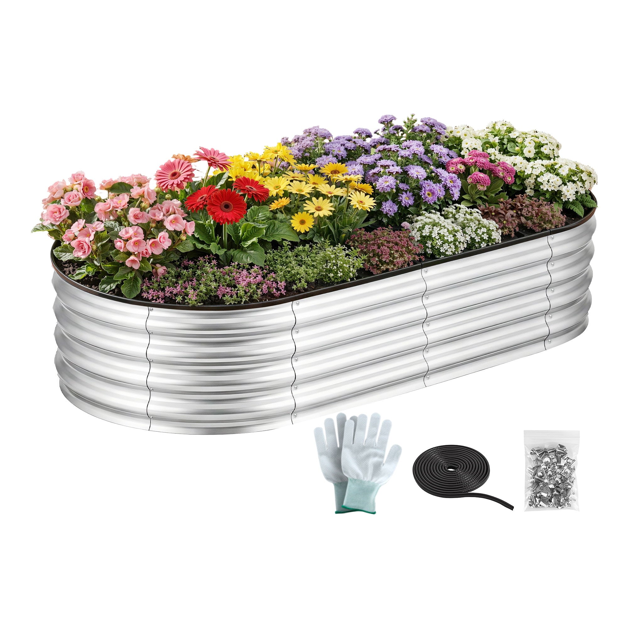 Green Fingers Raised Garden Bed Galvanised Oval Metal Planter Box Large Outdoor 150x70x30cm Silver GB-OVAL-1507030-SL