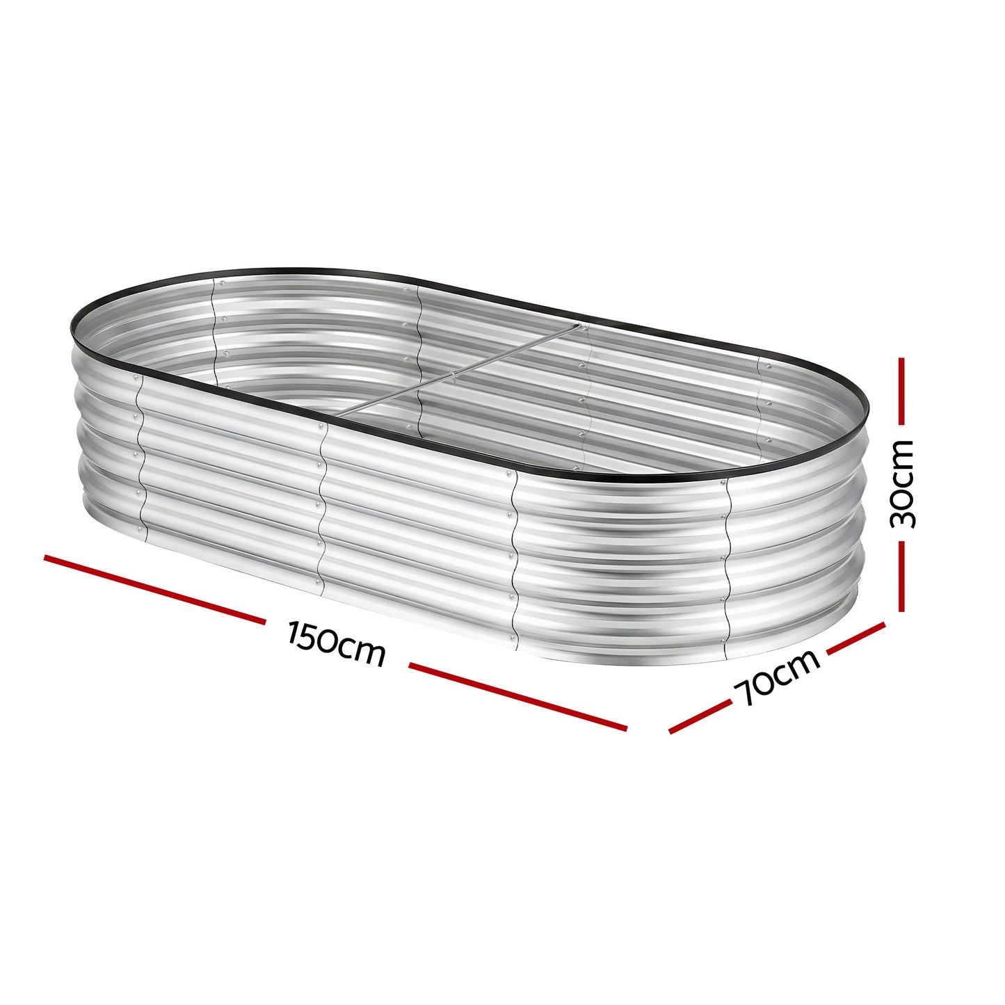 Green Fingers Raised Garden Bed Galvanised Oval Metal Planter Box Large Outdoor 150x70x30cm Silver GB-OVAL-1507030-SL