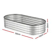 Green Fingers Raised Garden Bed Galvanised Oval Metal Planter Box Large Outdoor 150x70x30cm Silver GB-OVAL-1507030-SL