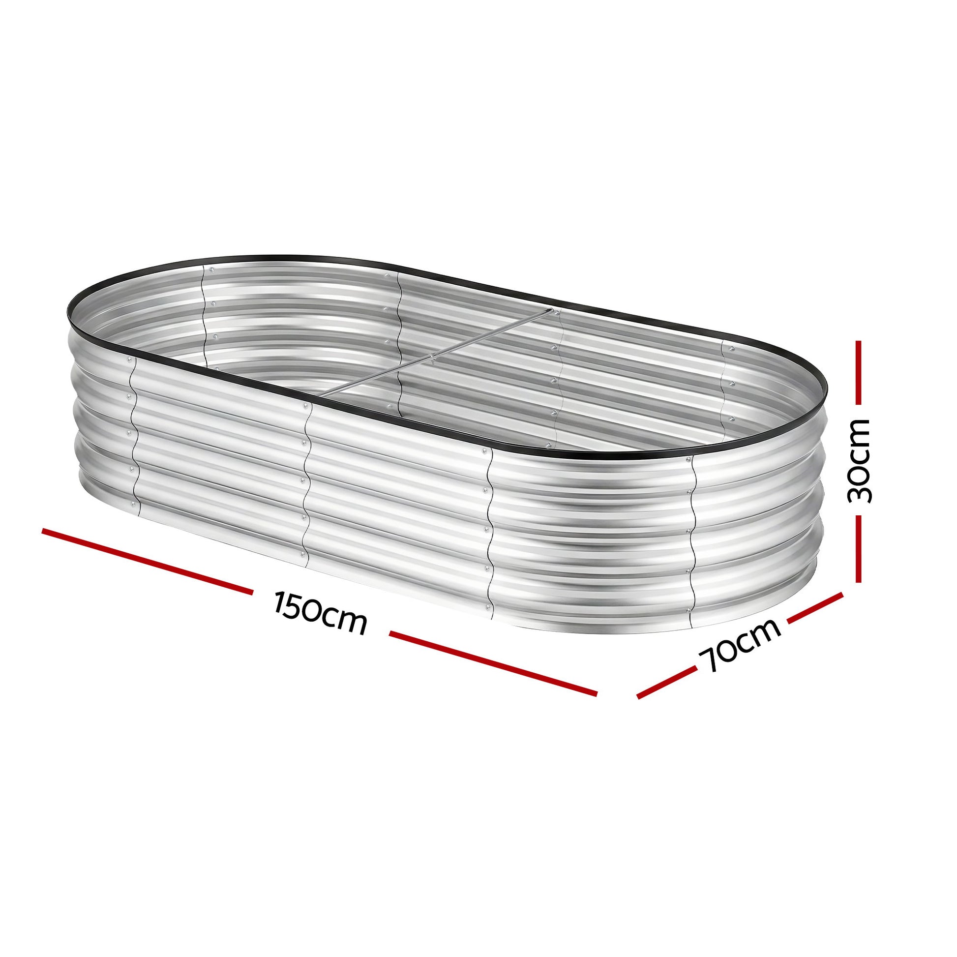 Green Fingers Raised Garden Bed Galvanised Oval Metal Planter Box Large Outdoor 150x70x30cm Silver GB-OVAL-1507030-SL