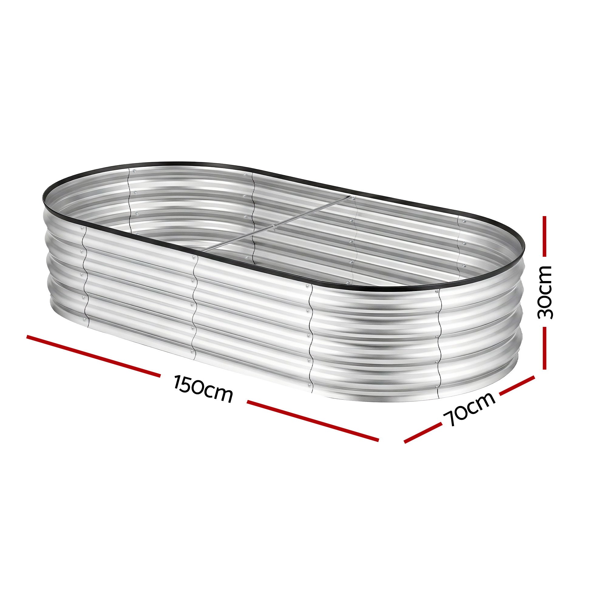 Green Fingers Raised Garden Bed Galvanised Oval Metal Planter Box Large Outdoor 150x70x30cm Silver GB-OVAL-1507030-SL