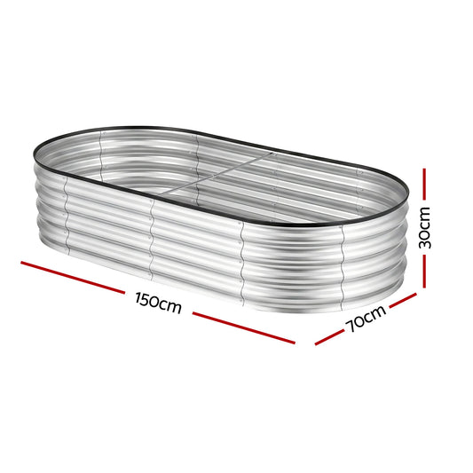 Green Fingers Raised Garden Bed Galvanised Oval Metal Planter Box Large Outdoor 150x70x30cm Silver GB-OVAL-1507030-SL