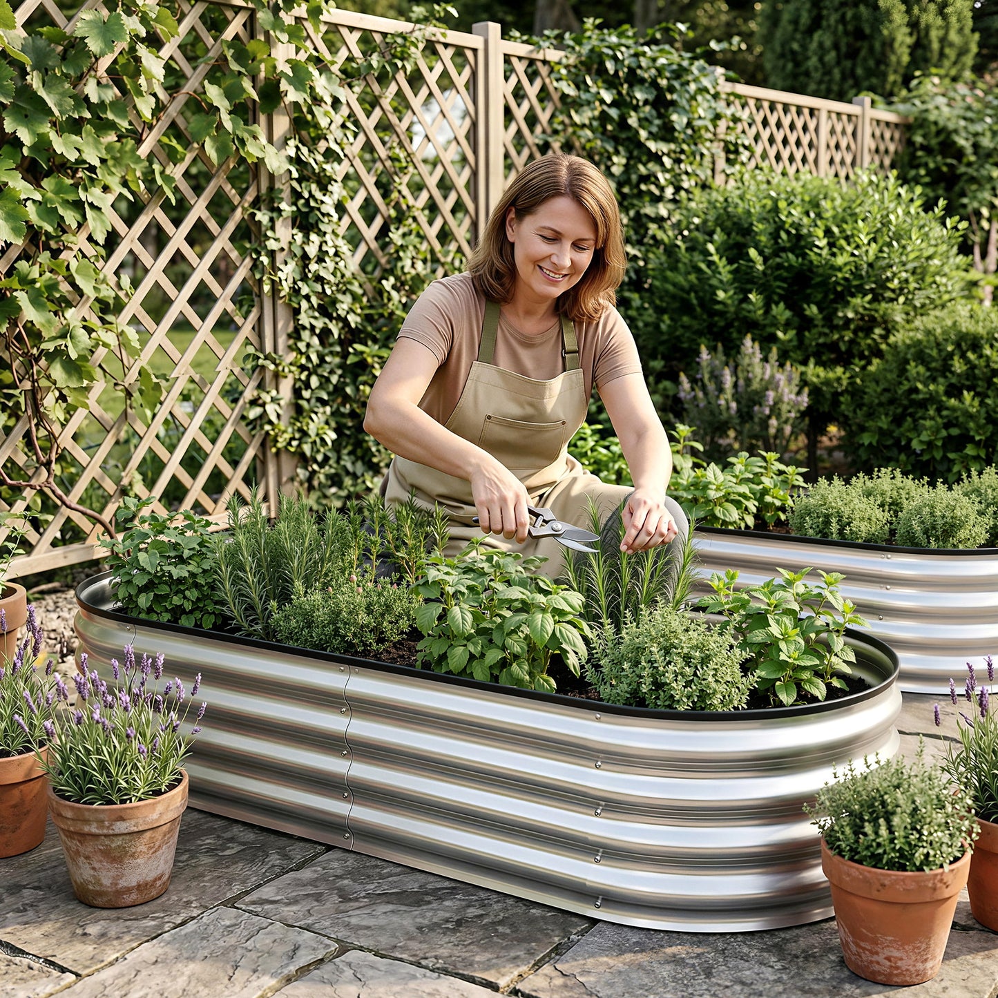 Green Fingers Raised Garden Bed Galvanised Oval Metal Planter Box Large Outdoor 150x70x30cm Silver GB-OVAL-1507030-SL