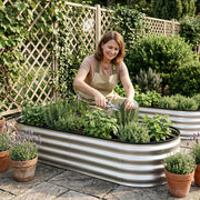 Green Fingers Raised Garden Bed Galvanised Oval Metal Planter Box Large Outdoor 150x70x30cm Silver GB-OVAL-1507030-SL