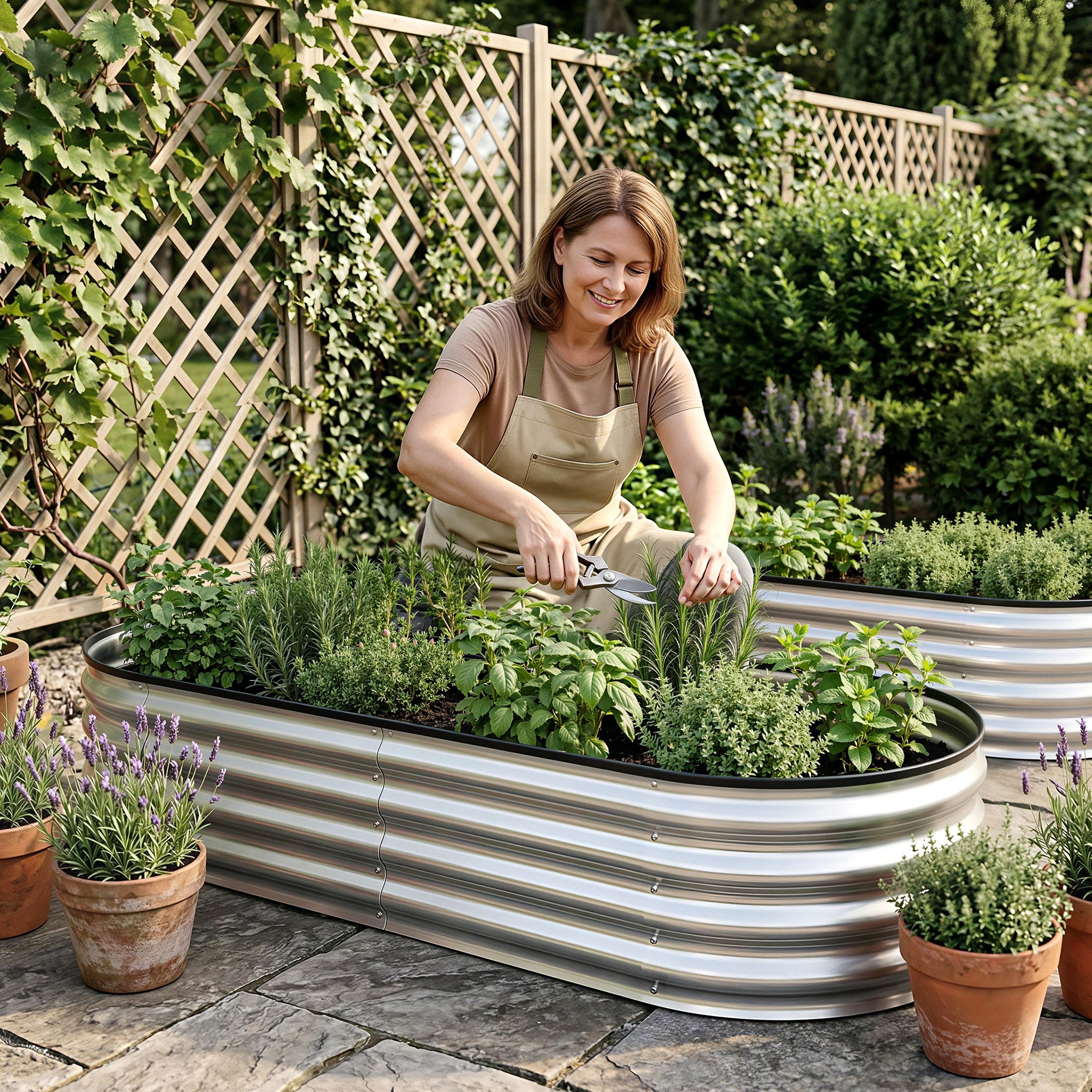 Green Fingers Raised Garden Bed Galvanised Oval Metal Planter Box Large Outdoor 150x70x30cm Silver GB-OVAL-1507030-SL