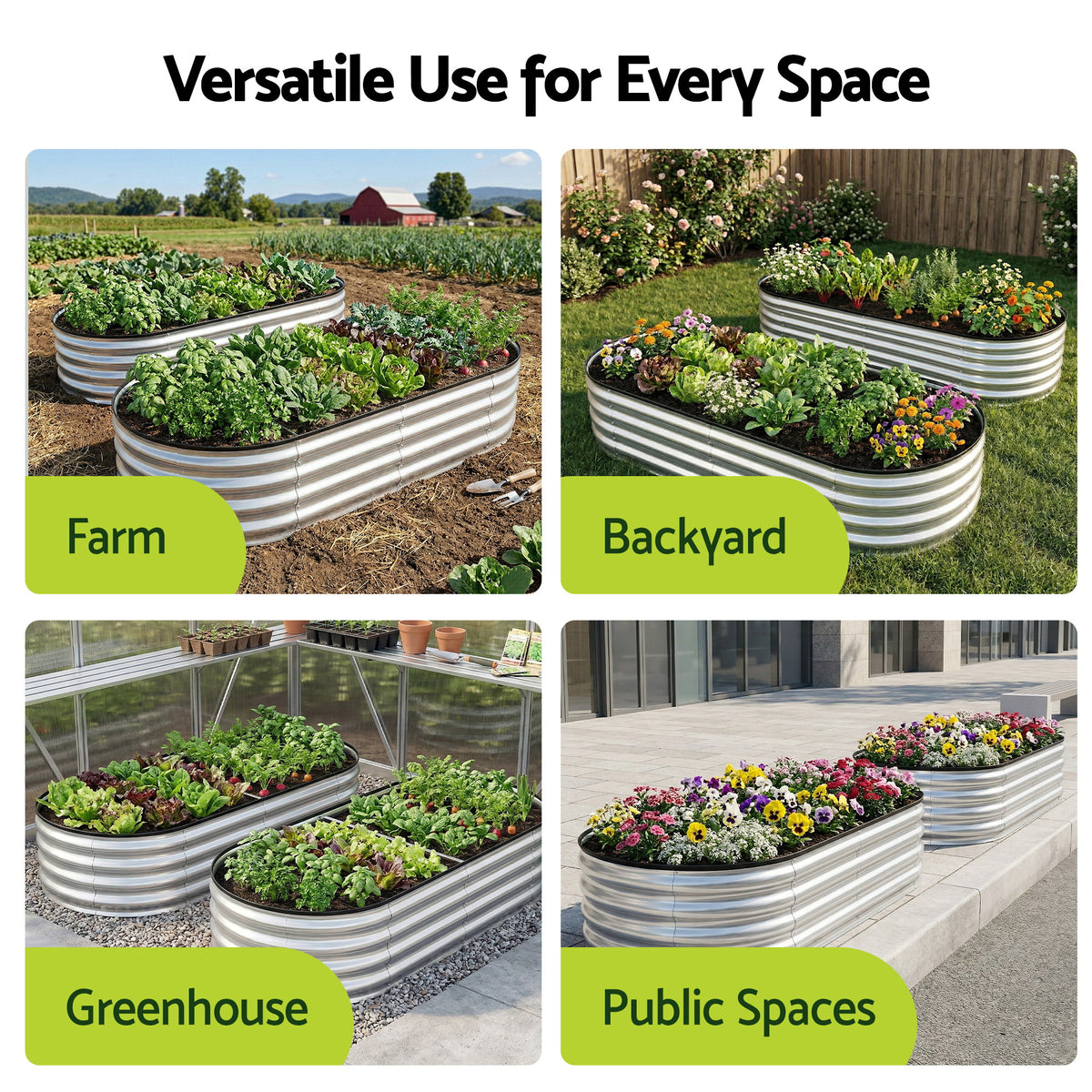Green Fingers Raised Garden Bed Galvanised Oval Metal Planter Box Large Outdoor 150x70x30cm Silver GB-OVAL-1507030-SL