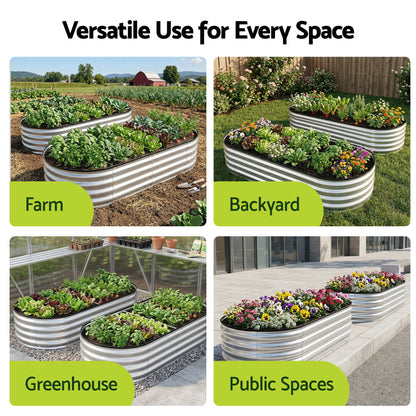 Green Fingers Raised Garden Bed Galvanised Oval Metal Planter Box Large Outdoor 150x70x30cm Silver GB-OVAL-1507030-SL