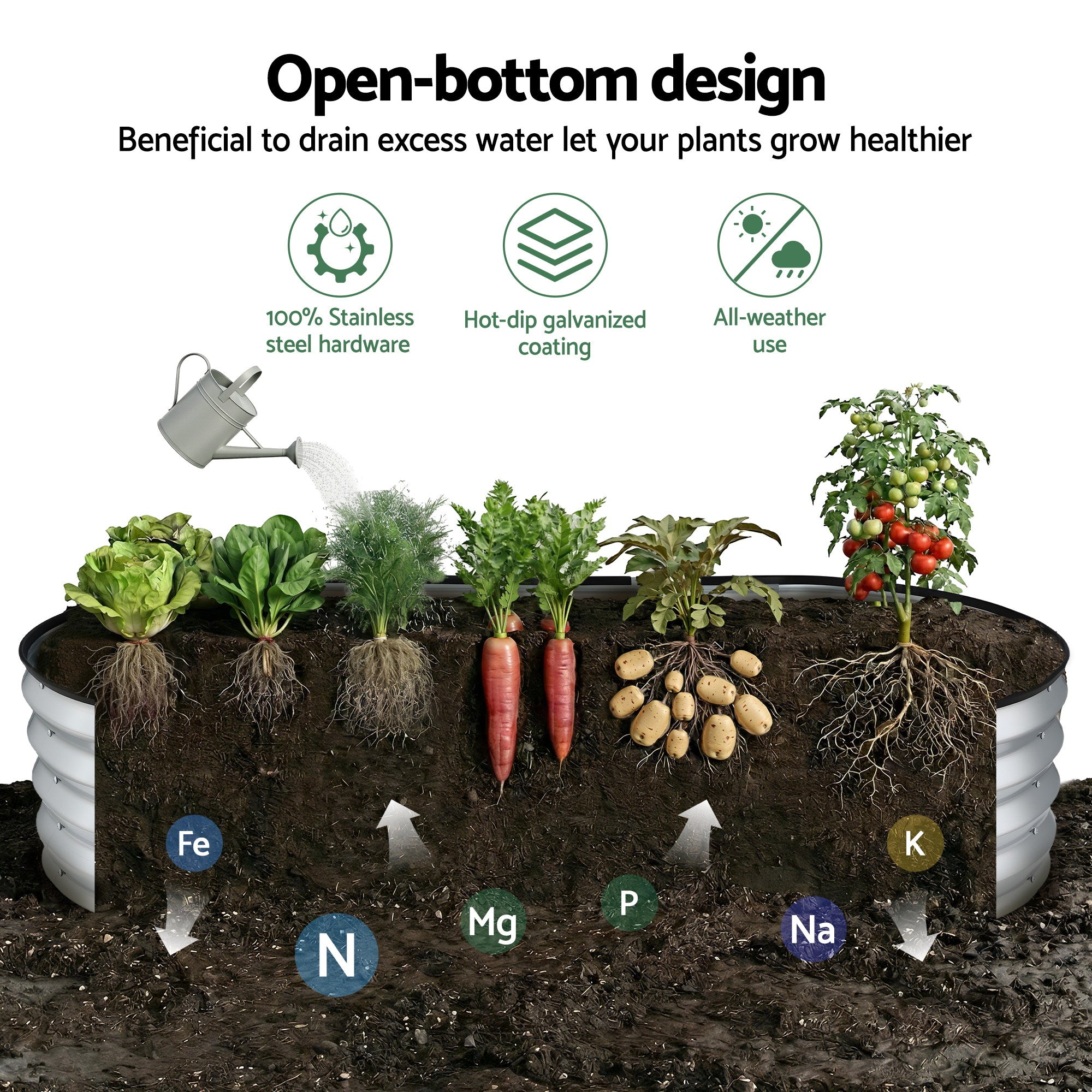 Green Fingers Raised Garden Bed Galvanised Oval Metal Planter Box Large Outdoor 150x70x30cm Silver GB-OVAL-1507030-SL