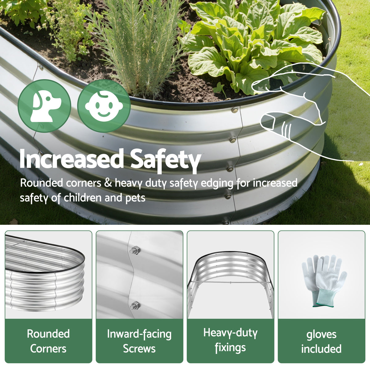 Green Fingers Raised Garden Bed Galvanised Oval Metal Planter Box Large Outdoor 150x70x30cm Silver GB-OVAL-1507030-SL