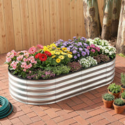 Green Fingers Raised Garden Bed Galvanised Oval Metal Planter Box Large Outdoor 150x70x30cm Silver GB-OVAL-1507030-SL