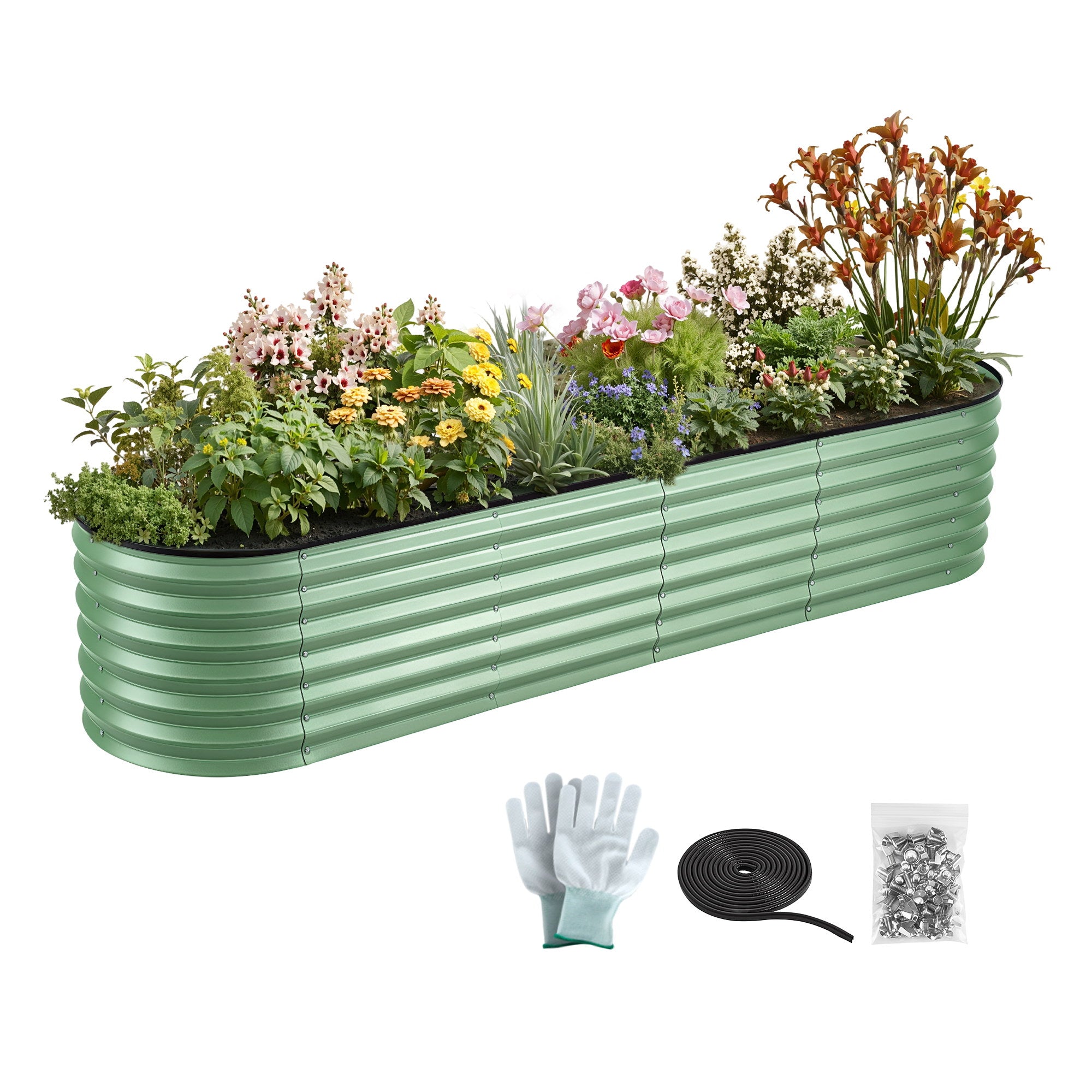 Green Fingers Oval Raised Garden Bed Galvanised Planter Box Rust Resistant 240x60x45cm Green GB-OVAL-2406045-GE