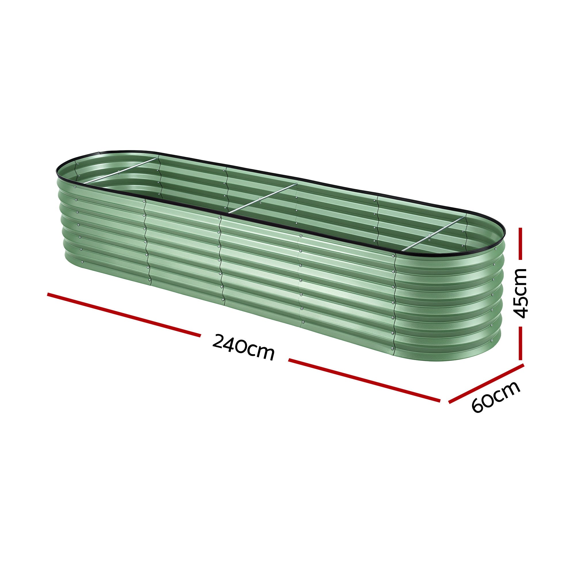 Green Fingers Oval Raised Garden Bed Galvanised Planter Box Rust Resistant 240x60x45cm Green GB-OVAL-2406045-GE