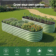 Green Fingers Oval Raised Garden Bed Galvanised Planter Box Rust Resistant 240x60x45cm Green GB-OVAL-2406045-GE