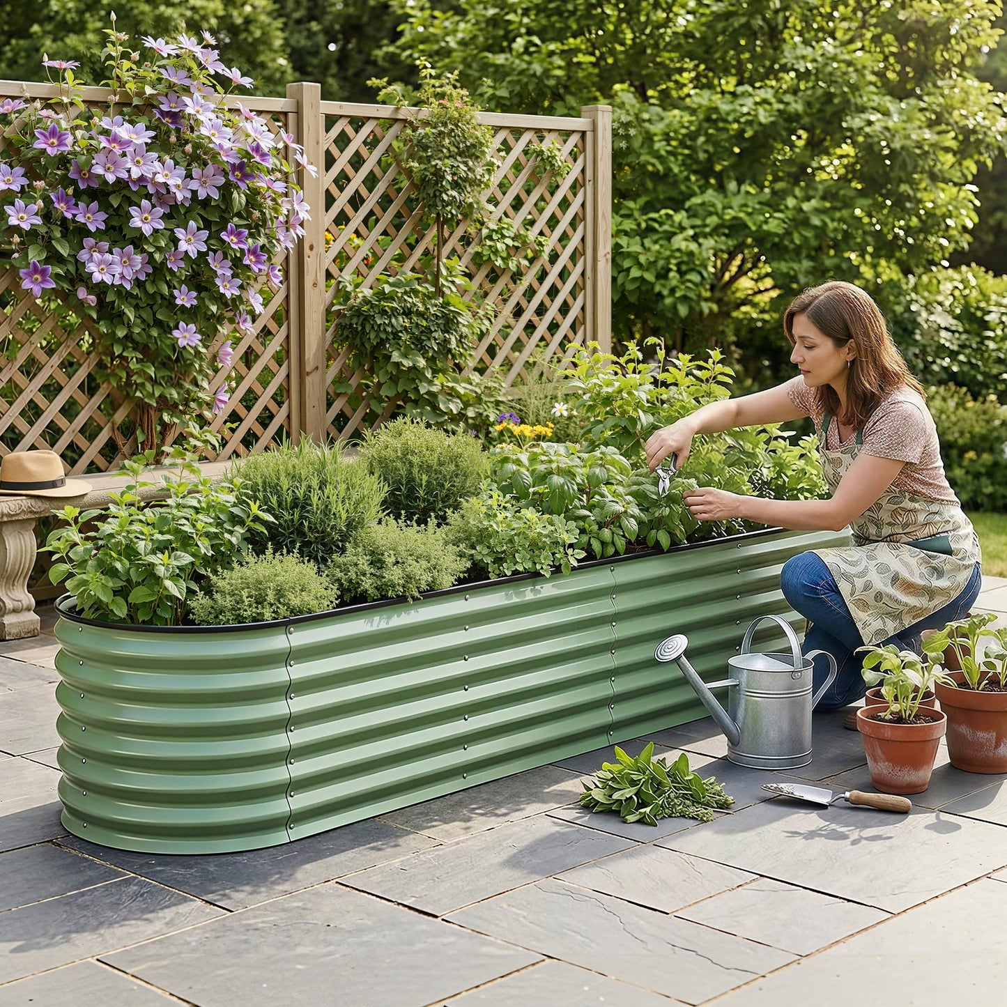 Green Fingers Oval Raised Garden Bed Galvanised Planter Box Rust Resistant 240x60x45cm Green GB-OVAL-2406045-GE