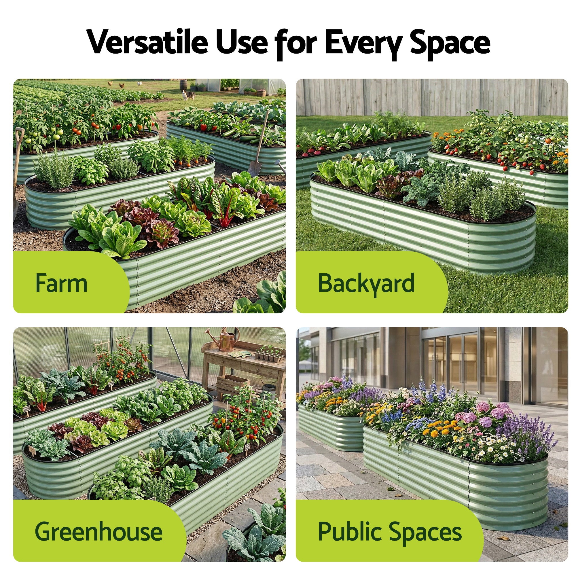 Green Fingers Oval Raised Garden Bed Galvanised Planter Box Rust Resistant 240x60x45cm Green GB-OVAL-2406045-GE