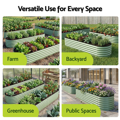 Green Fingers Oval Raised Garden Bed Galvanised Planter Box Rust Resistant 240x60x45cm Green GB-OVAL-2406045-GE