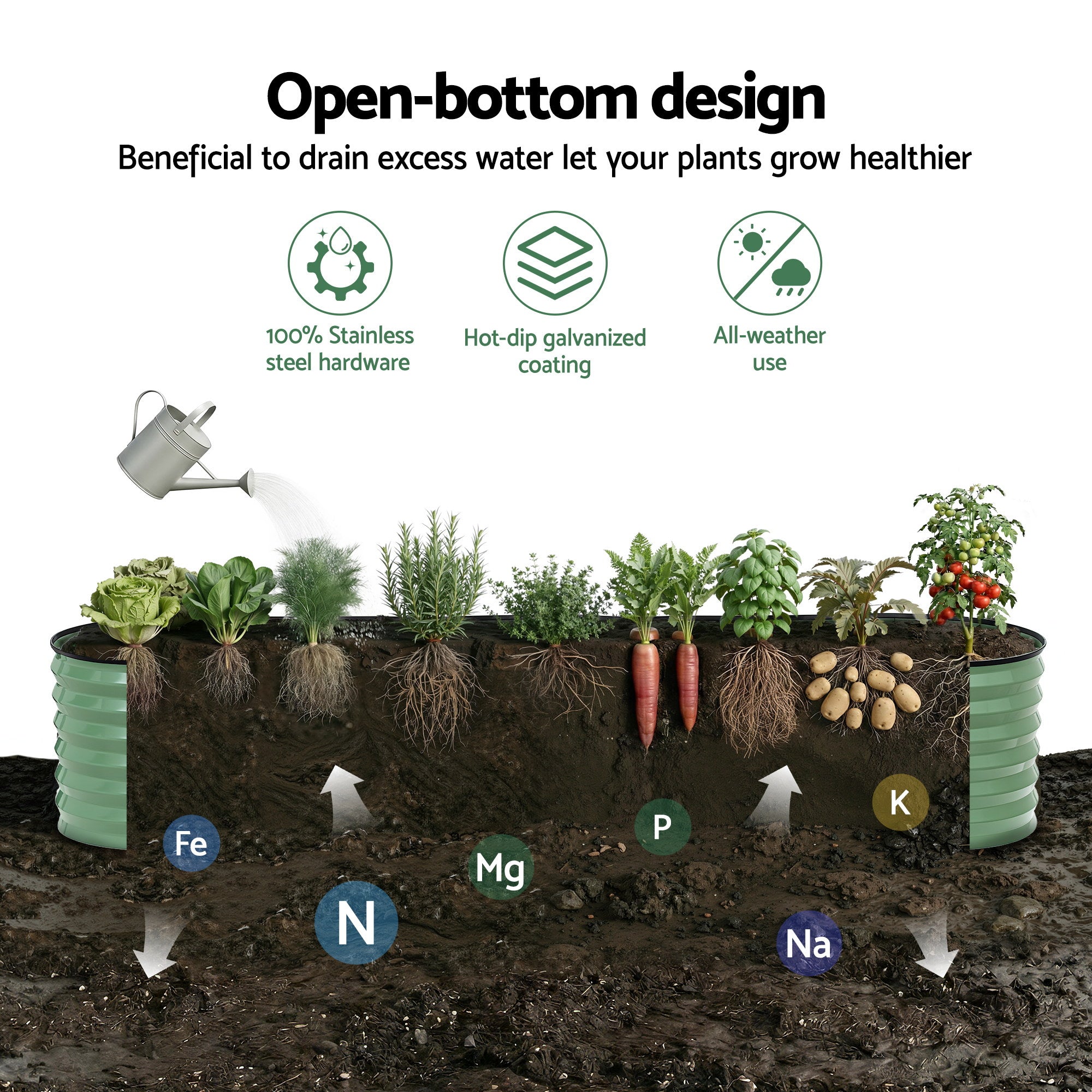 Green Fingers Oval Raised Garden Bed Galvanised Planter Box Rust Resistant 240x60x45cm Green GB-OVAL-2406045-GE
