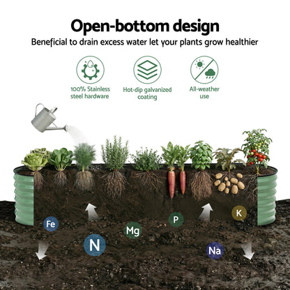 Green Fingers Oval Raised Garden Bed Galvanised Planter Box Rust Resistant 240x60x45cm Green GB-OVAL-2406045-GE